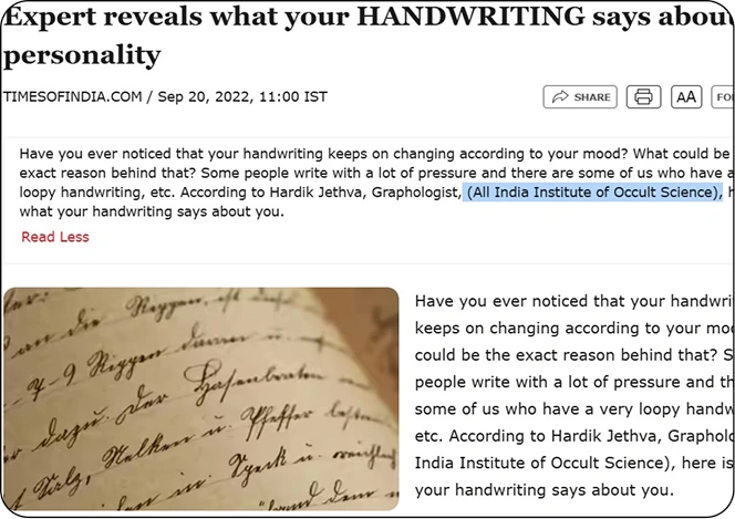 Times of India article