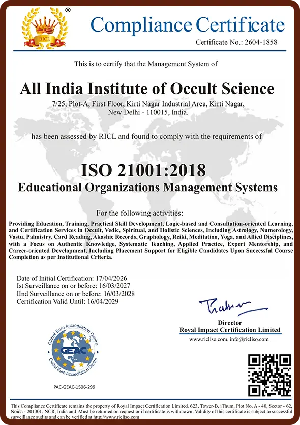 AIIOS ISO 21001:2018 Compliance Certificate