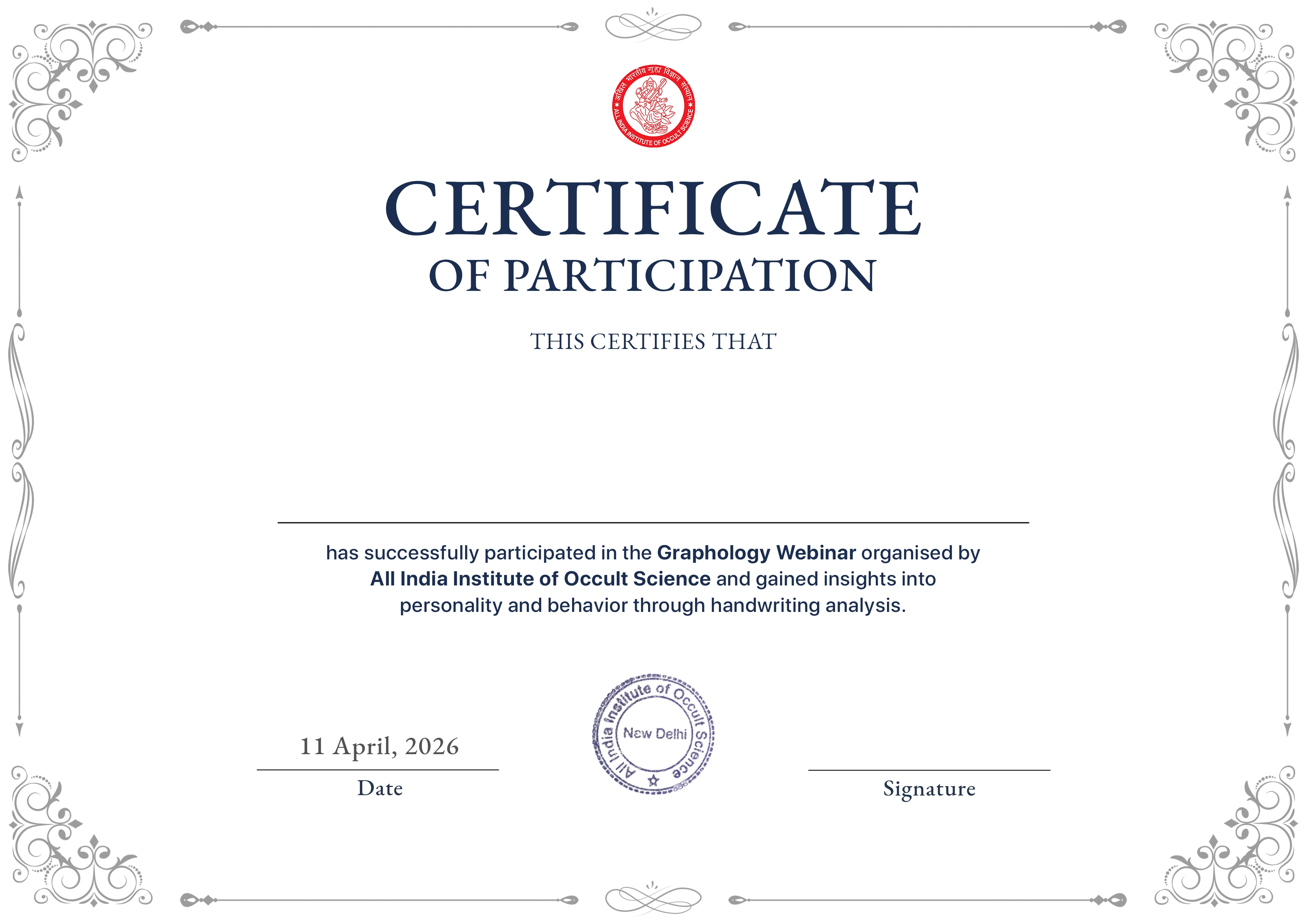 AIIOS Graphology Webinar Certificate